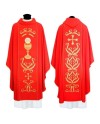 Casulla Bordada Caliz Grande Con Forma Jhs Con Ornacina Roja kor/055 cuello redondo
