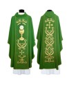 Casulla Bordada Caliz Grande Con Forma Jhs Con Ornacina Verde kor/055 cuello redondo