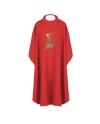 Casulla bordada Caliz con hojas de parra roja cuello redondo