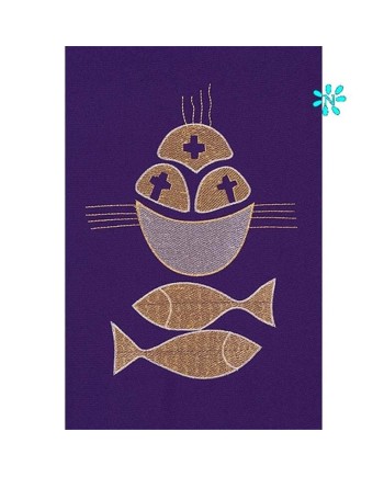 Casulla con estola panes y peces ribeteada dorada
