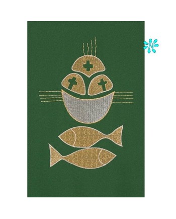 Casulla con estola panes y peces ribeteada dorada