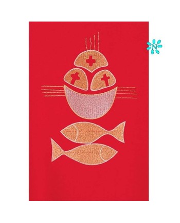 Casulla con estola panes y peces ribeteada dorada