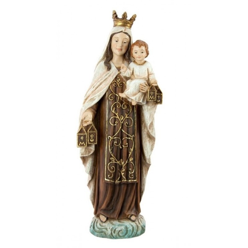 Figura Virgen del Carmen en resina acabado madera dearmonia.com