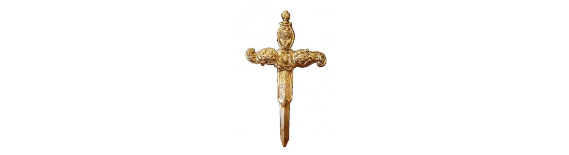 Puñal de Virgen Dolorosa. Fabricados en metal y bañados en oro o plata